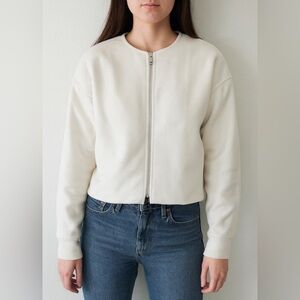 Abercrombie & Fitch Cream Zip-Up Bomber Jacket Minimalist Neutral Style Medium